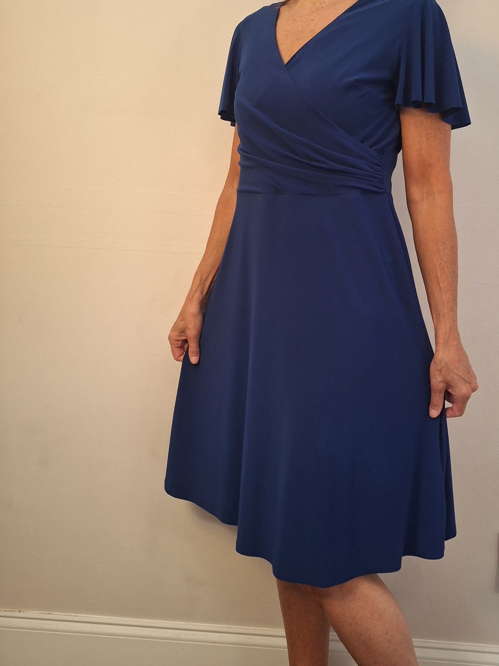 Kasper Royal Blue Faux-Wrap Fit & Flare Dress